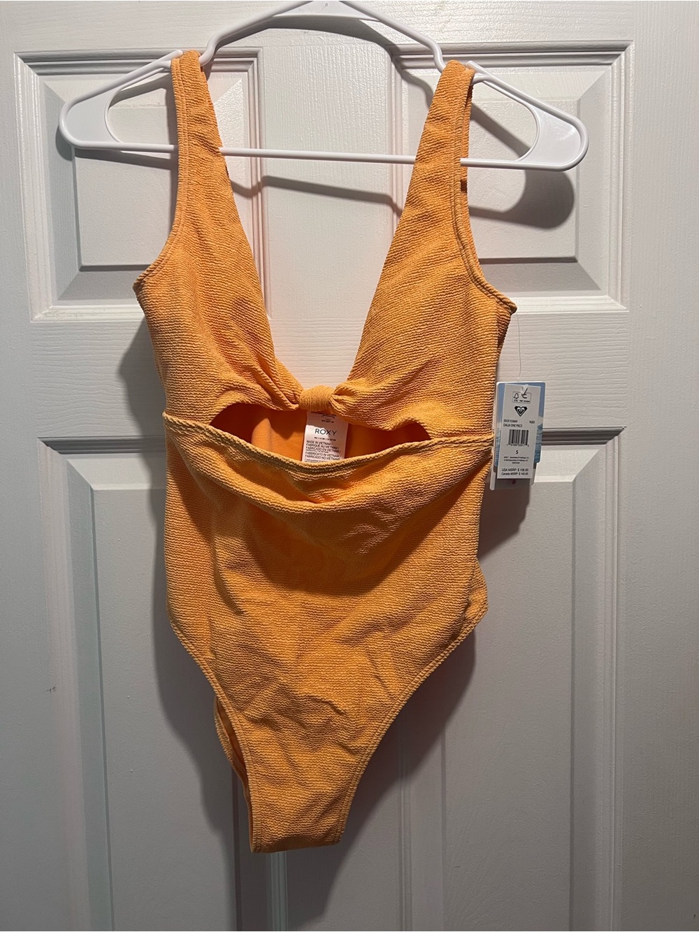 Roxy Cutout Knot Front One-Piece Swimsuit in Orange - Picture 3 of 4